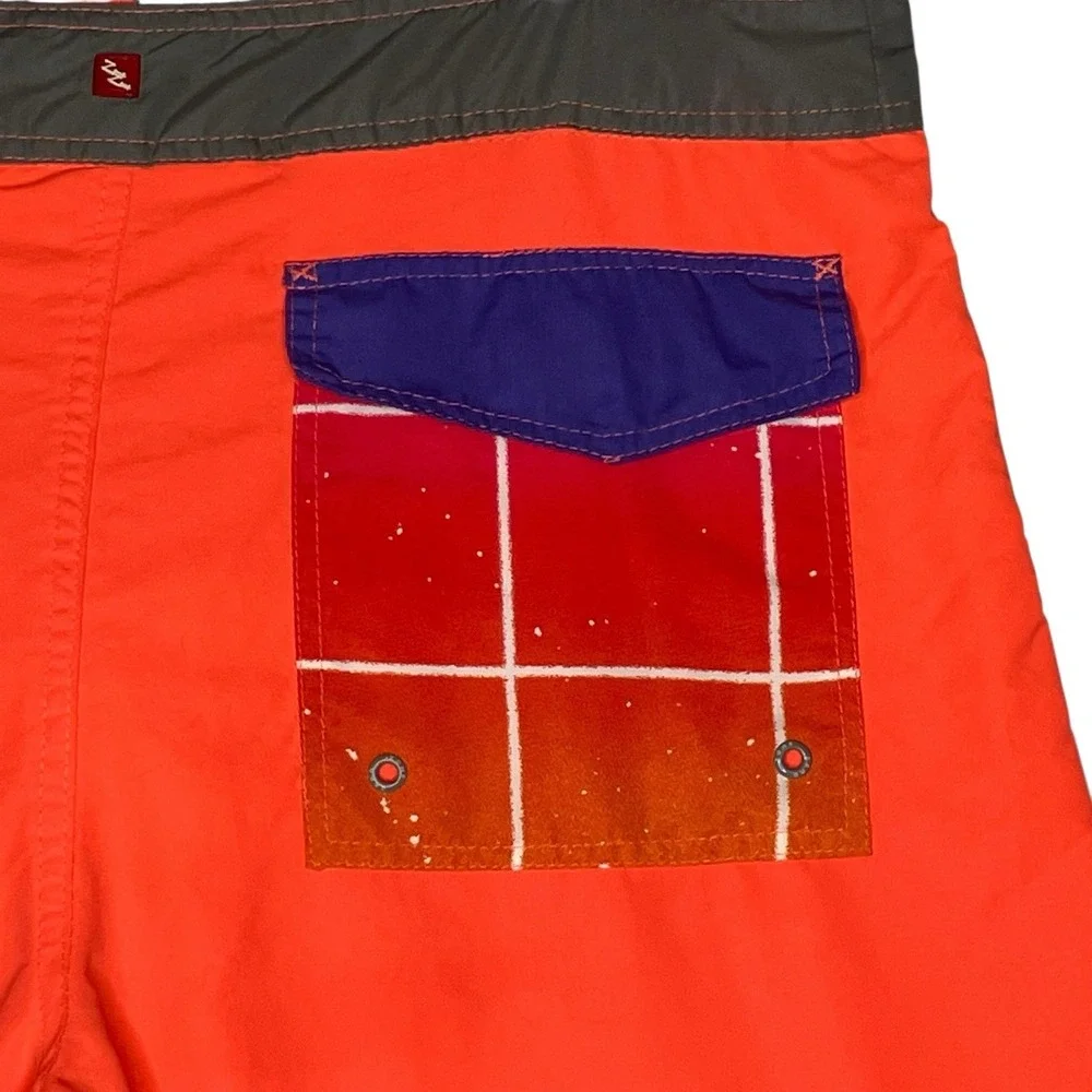 Zone Zero Board Shorts Mesh Lined Swim Trunks Drawstring Men 2XL 80's Retro Neon
